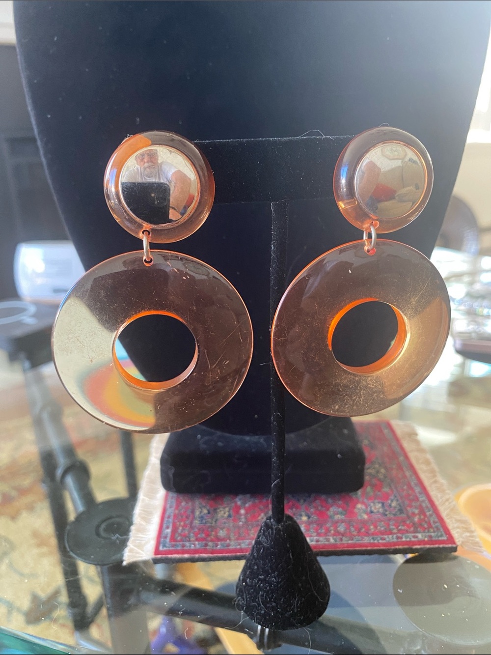 Bold Round Hoop Drop Earrings in Amber Orange
